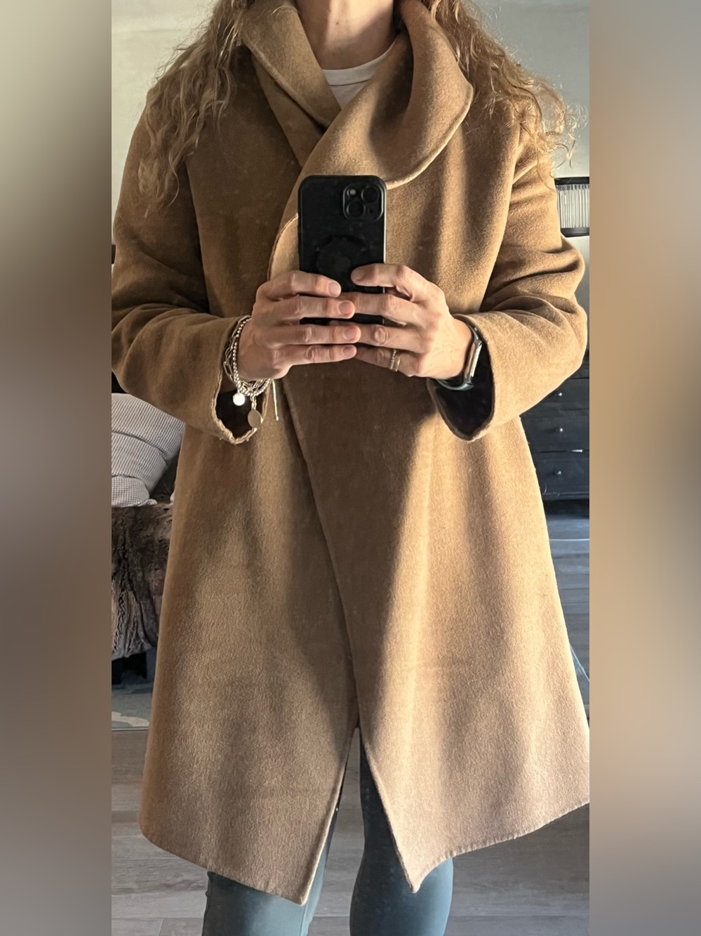 Club Monaco Camel Draped Hooded Wool-Blend Trench Coat